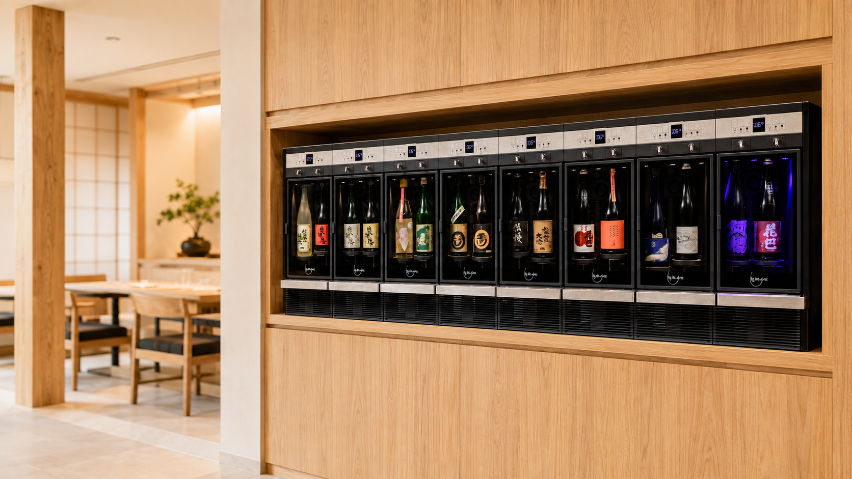 Shiba Shiba sake dispensing system installed in a premium Japanese restaurant